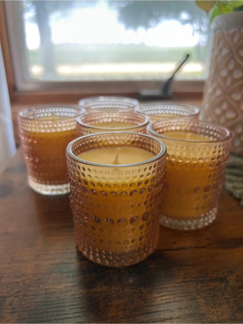 Vanilla Scented Pure Beeswax Candles 3 oz Jar-Pink Bubble Jar